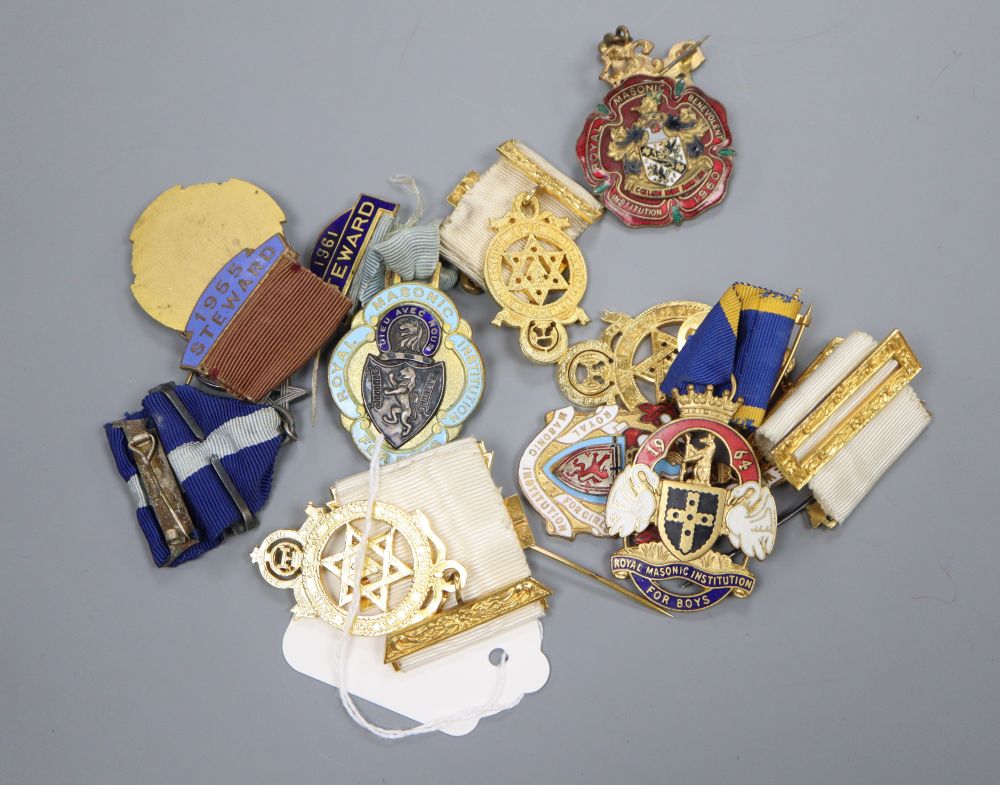 Nine Masonic and other medals